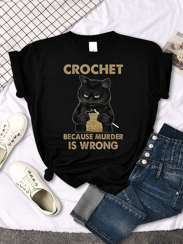 Crochet Because Murder Is Wrong Printing Female Manga Summer Summer Slim Shirts Sports Slim Women T Shirts Aesthetic Clothes