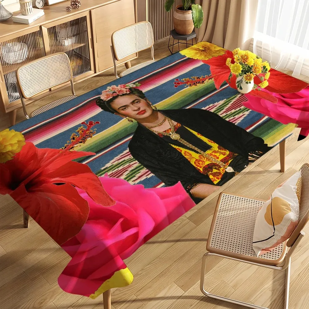 VIKAMA Frida Kahlo Art Style Tischdecke, schmutzabweisend, dekorative Tischdecke für Geburtstagsfeier-Esstische