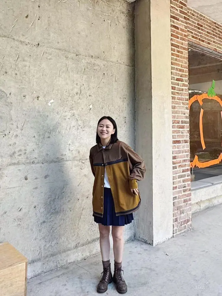 

Faionable Color Blo Collar Jaet ex Long Sve Autumn Outerwear for Teenagers Trendy Streetwear Sle M-XL Size