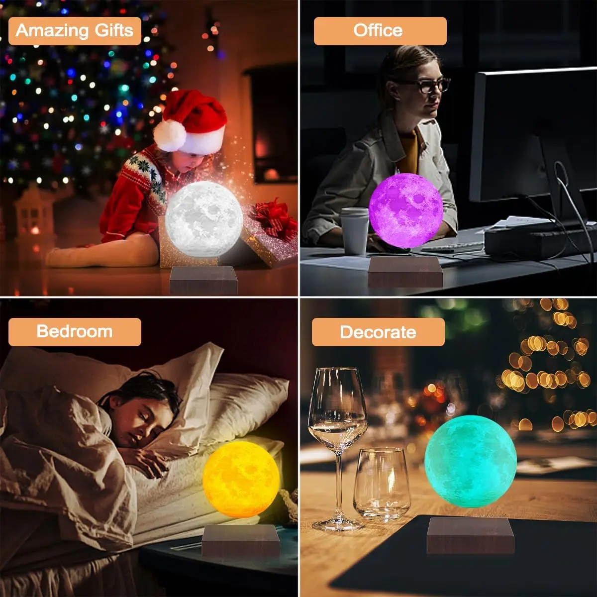 16Colors Floating Galaxy 3D Moon Lamp with Remote Control RGB Levitating Moon Lamp for Home Office Room Decor Kids/Adults Gifts