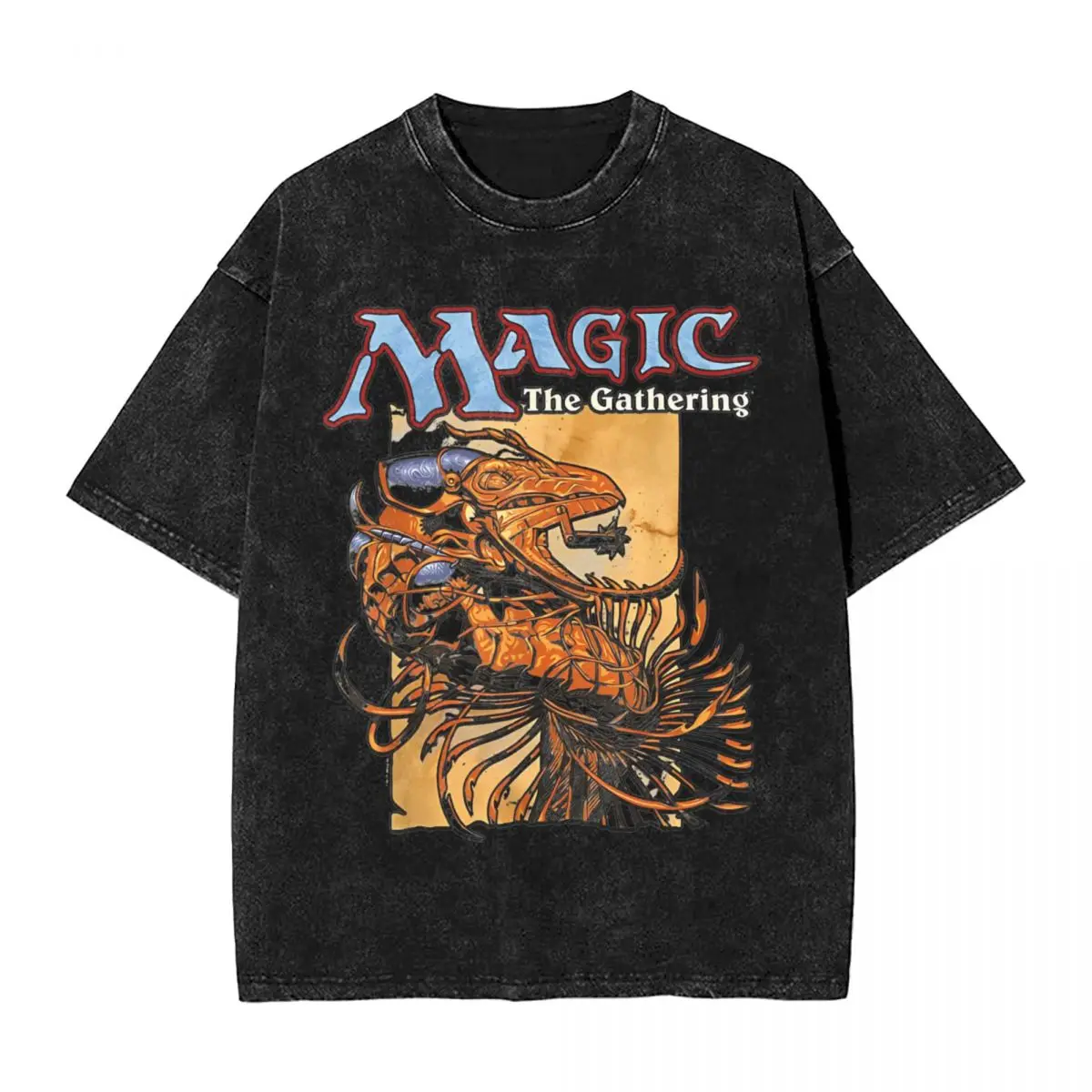 男性と女性のための色あせた半袖サマートップ,mtgヒップホップスタイルのTシャツ,特大のカード,ストリートウェア,魔法のゲーム,収集品