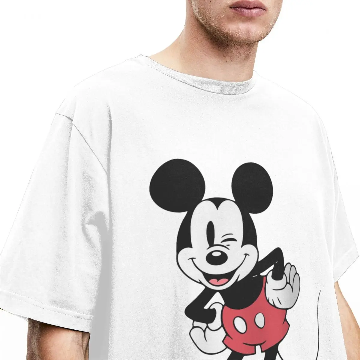 Fun Mickey Mouse Wink T-Shirts Men Women Cotton Tees Shirt Plus Size Clothing