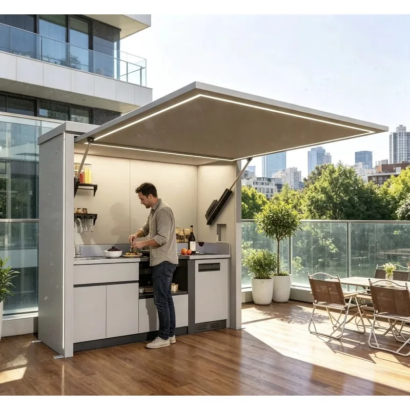 Customized Modular Outdoor Kitchen Made of Aluminum Alloy Includes Sink Grill and Countertop for Patio Dining and Family Cooking