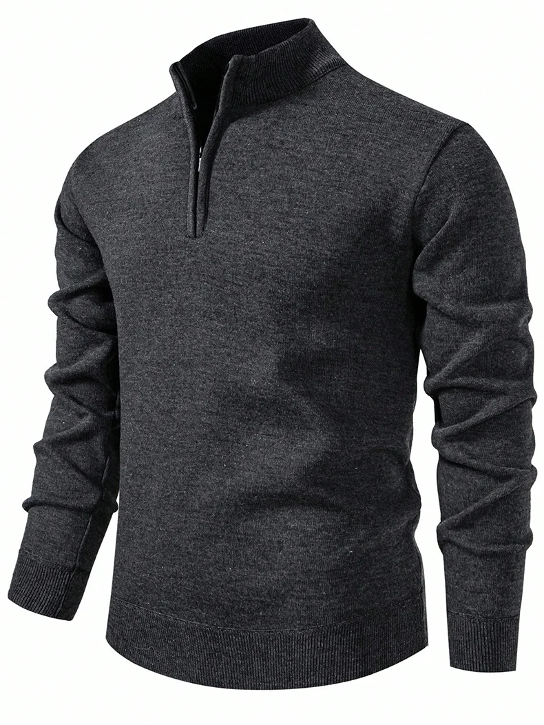 US-Größe Herren 1/4-Reißverschluss Pullover Stehkragen Freizeitpullover Leicht Weich Bequem Strickware Schwarz Grün Beige – Detail 4
