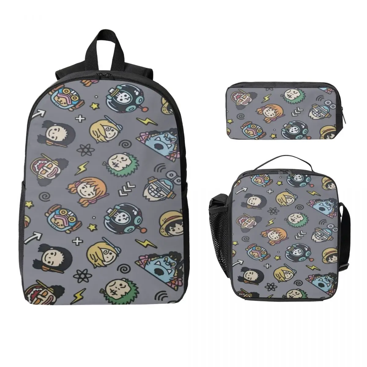 

3Pcs Luffys O-one-pieces merch Backpack Set for Children Pen Bags Bookbag Sets with Lunch Box For School Students Daypack