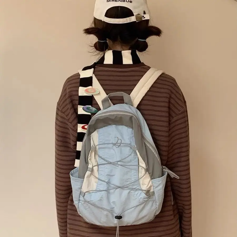 Casual Contrast Color Backpack Vintage Streetwear Simple School Book Bag for Women Commuting and Daily Use