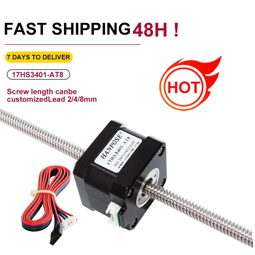 NEMA 17 Through screw stepper motor 42HA34-T8*2 100-500MM for 3D printer accessories  linear high torque 42 stepper motor