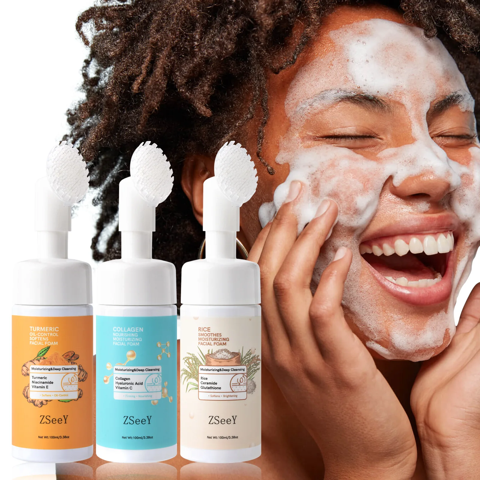 Facial Turmeric Cleansing Mousse 100ml – Foaming Face Wash with Turmeric, Skincare, Gentle Cleaning, Daily Mild Formula, Summer