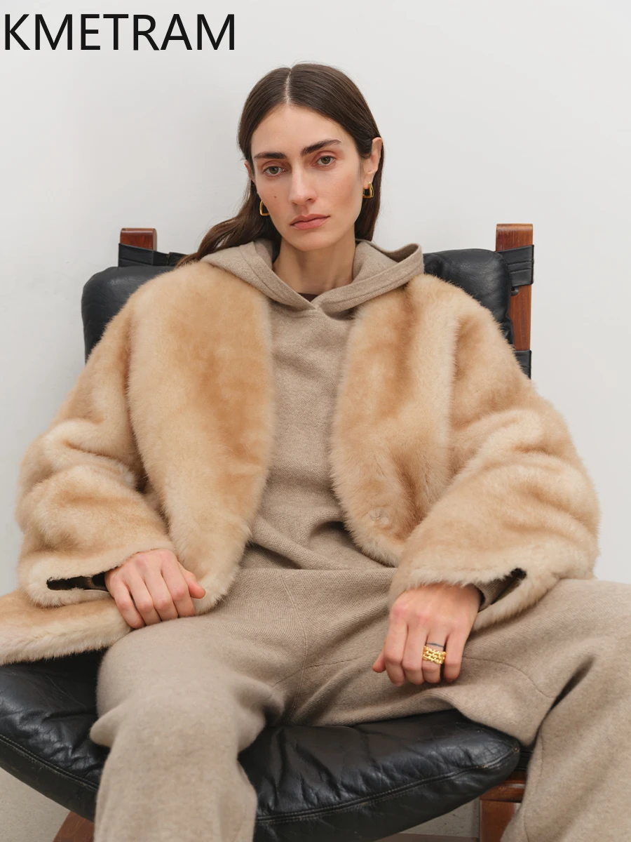 Damska kurtka z prawdziwej wełny owczej Natural Lagon, dwustronna, z futrem, dekolt w serek, luksusowa futrzana kurtka, odzież zimowa 2025, шуба