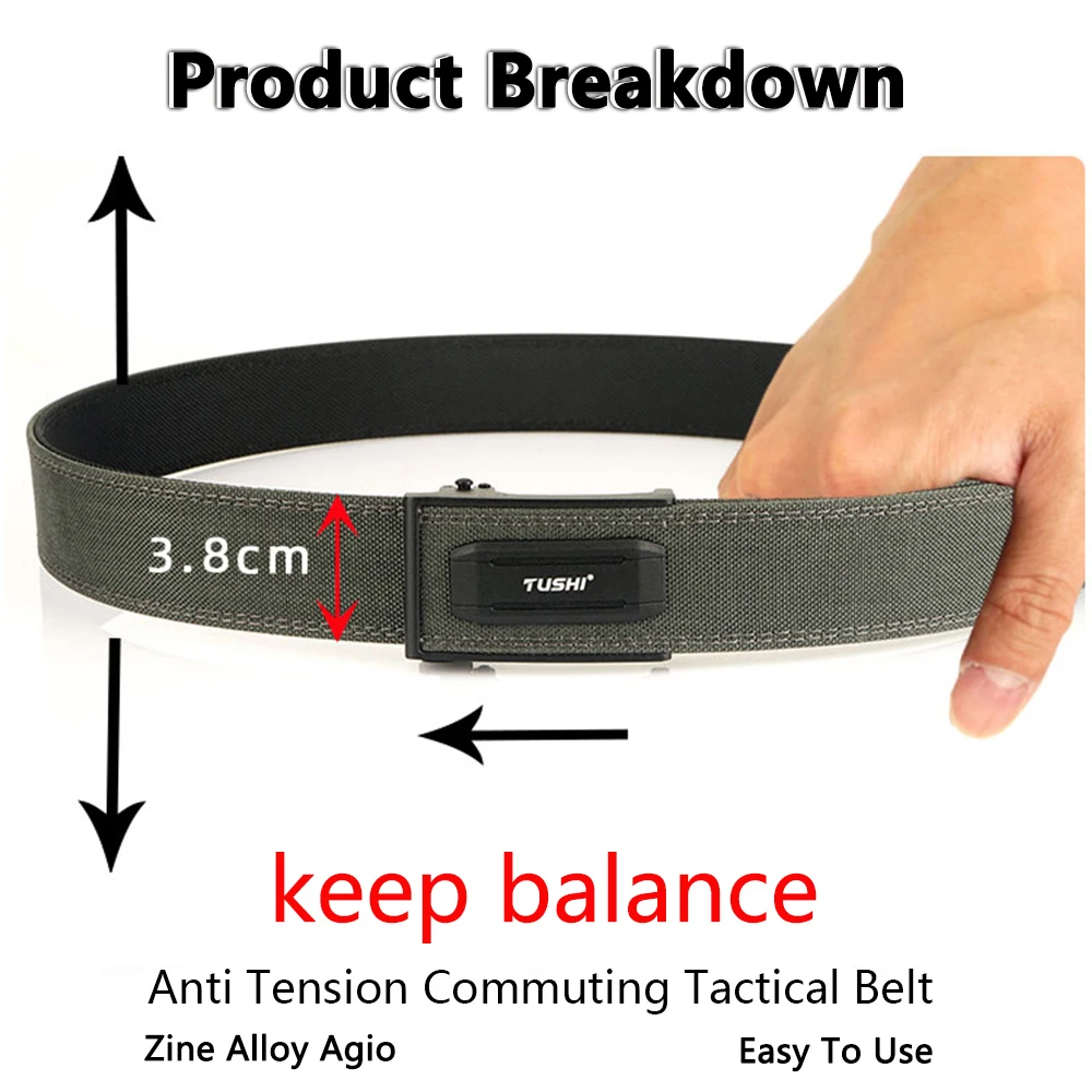 TUSHI 公式正規品 3.8cm EDC ミリタリータクティカルベルト 合金製自動バックル メンズ警察勤務ベルト 1100D ナイロン IPSC ガンベルト
