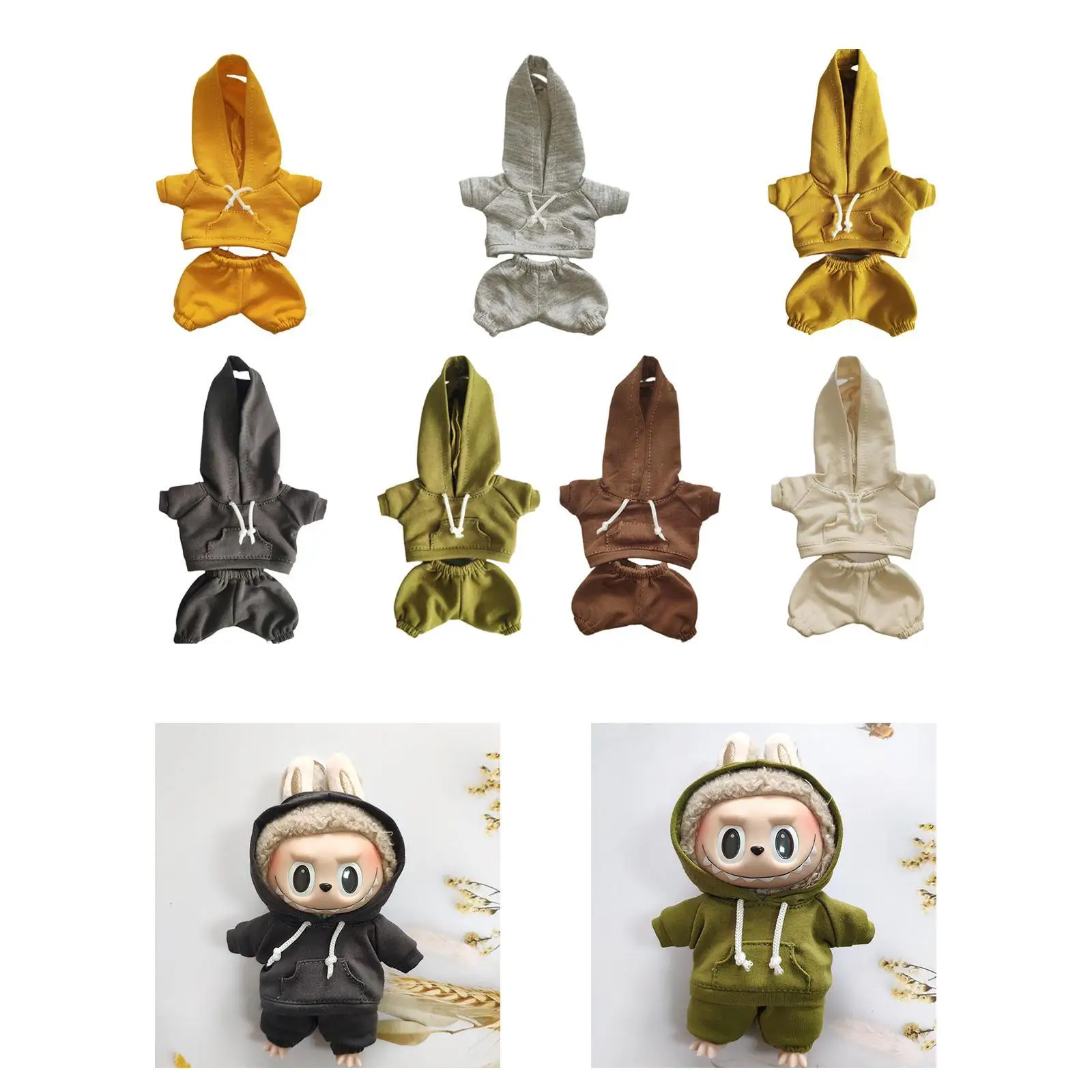 

Doll Clothes for 17cm Plush Doll Hoodie Sweatshirt and Pants Stylish Cartoon