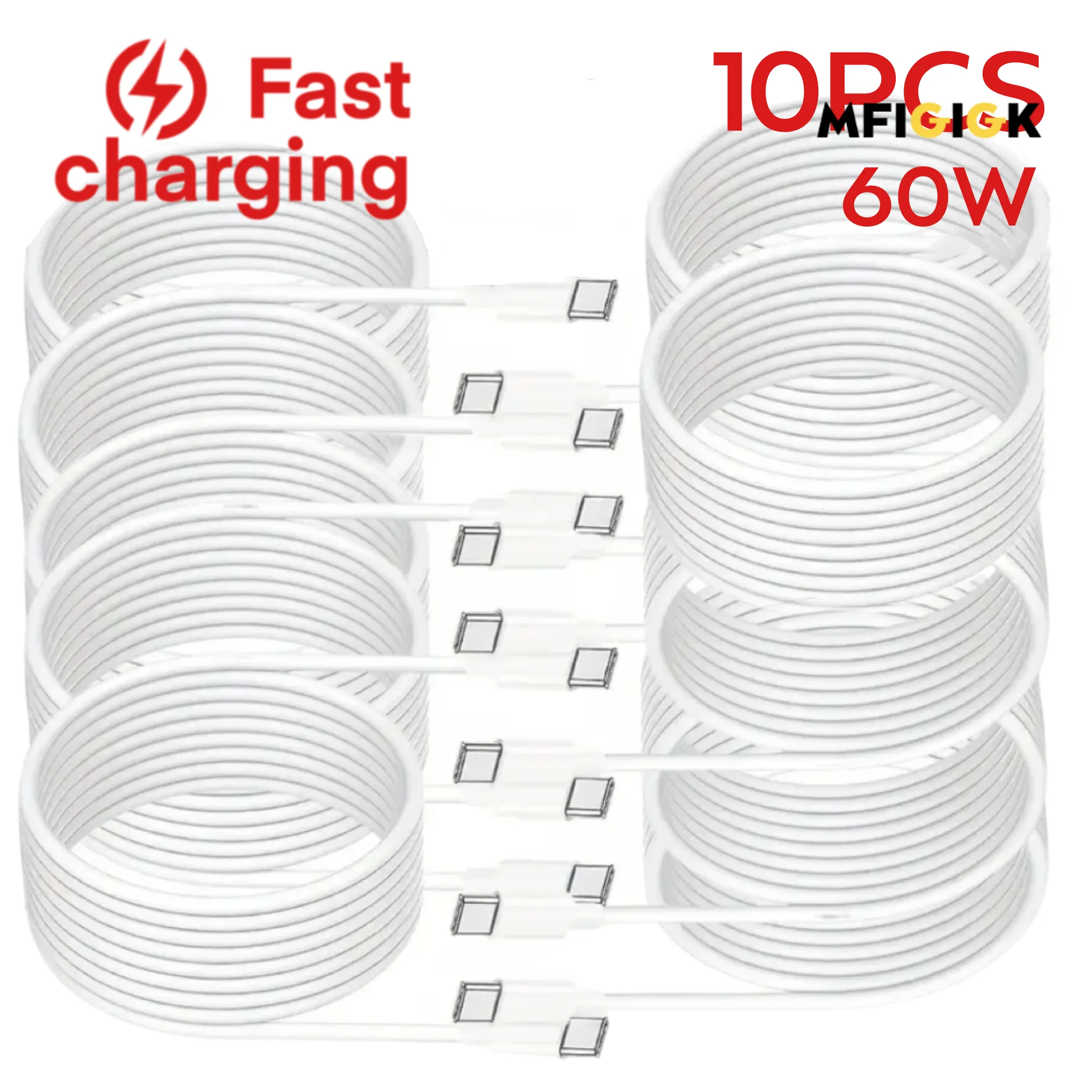 MFIGlGK 10x Lot 60WType C to Type-C Cable PD Fast Charger For Samsung IPhone 15 Premium Charging Cable Set - Fast Charging Up6A