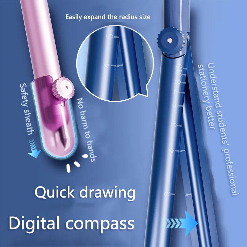 Creative Metal Pen-shaped Digital Display Compass for Students Practical Mathematical and Geometric Rulers Exam General Compass