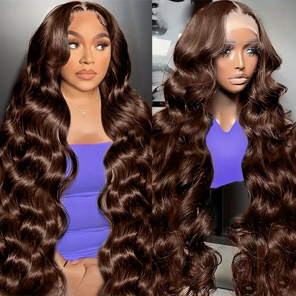 

HD 200% 40 46 Inches Chocolate Brown Body Wave 13x6 Lace Front Human Hair Wigs 13x4 Lace Frontal Wig Brazilian Remy Hair Wig