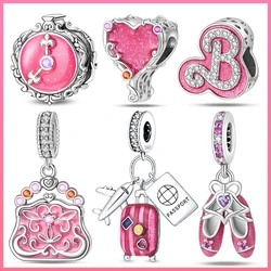 925 Silver Plated Magic Mirror Princess Angel Pink Charm Beads Suitable Fit Pan 925 Original Bracelet Exquisite Diy Jewelry