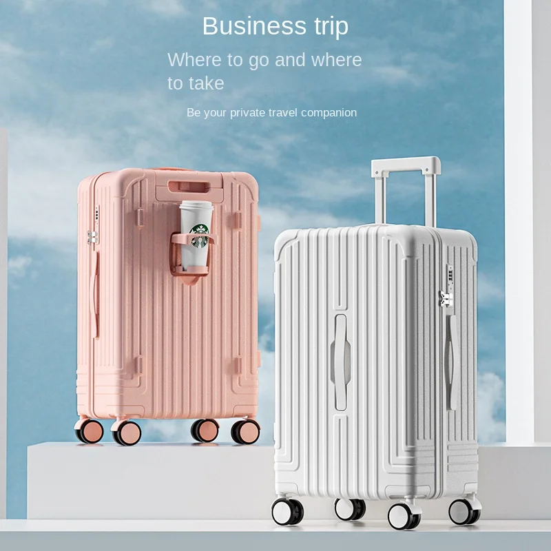 

20-28 inch Travel Suitcase High Value Roller Trolley Case Thickened Zip Student Carry on Suitcase with Cup Holder USB Port
