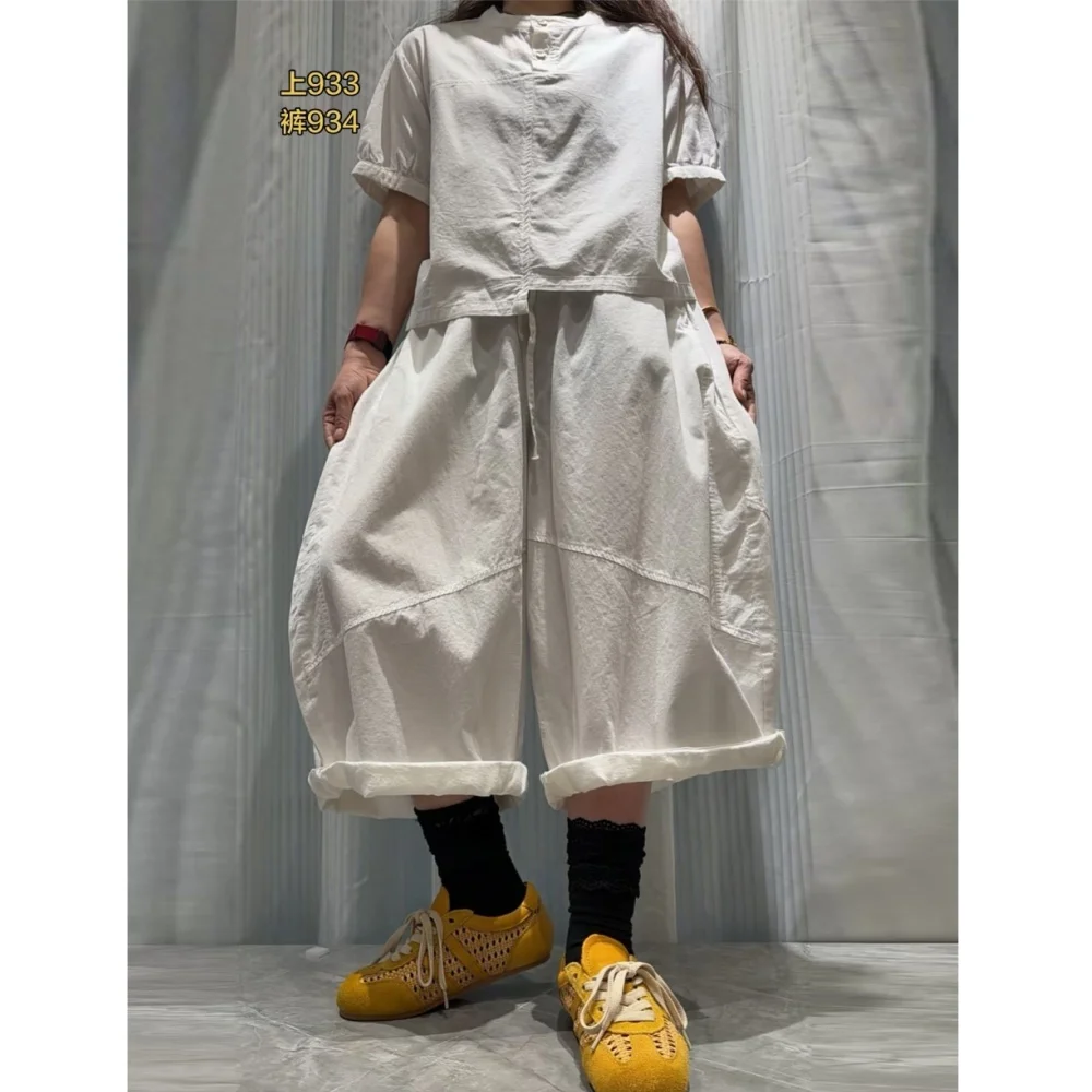 

Fashionable Women Outfit Plus-size Women Casual Loose Top + Cropped Pants Two-piece Set Summer XY207