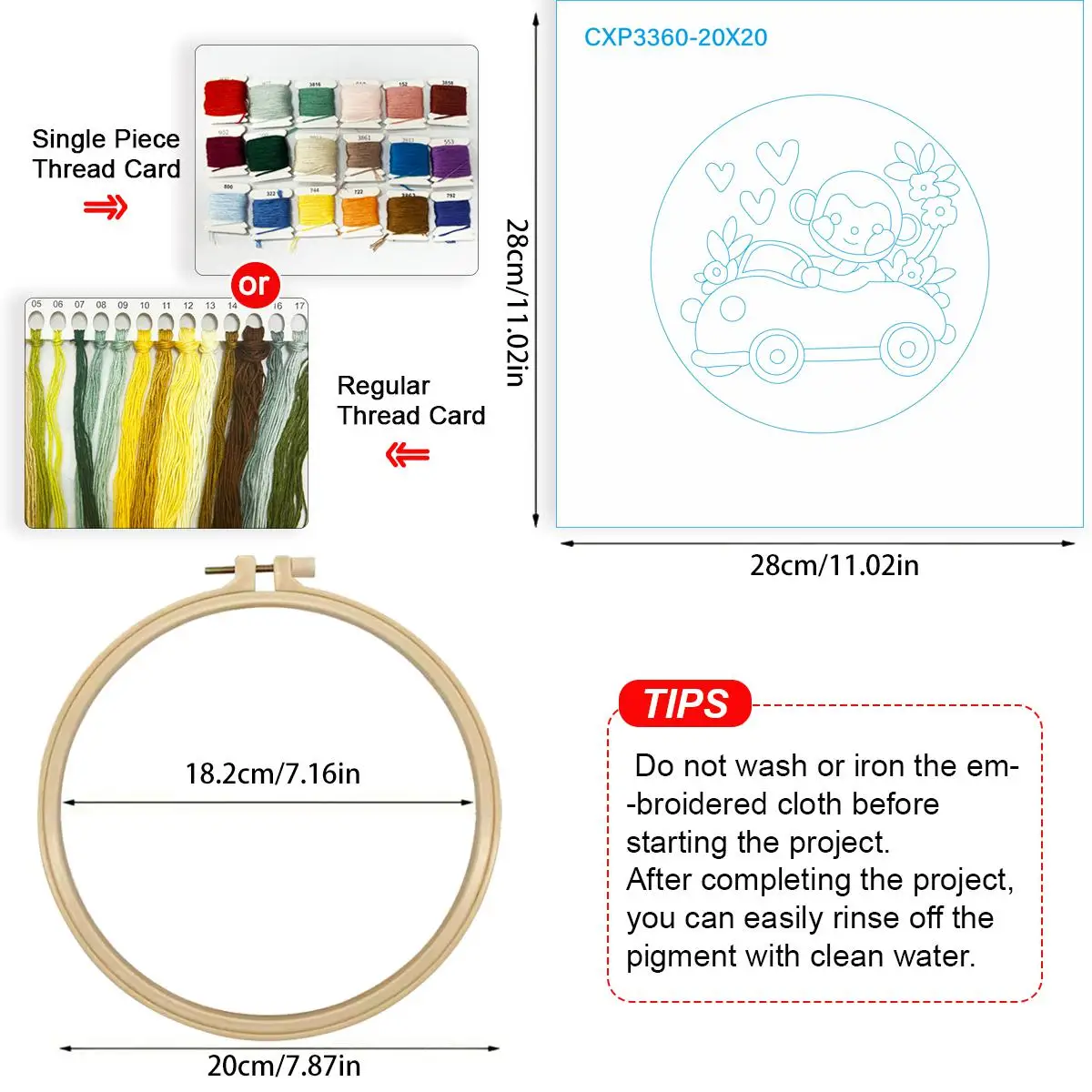 1 Stück 20X20CM/15X15CM 7,87/6,3 Zoll Tier - Affe Stickerei Starter-Kit DIY-Kit DIY-Stickerei-Set für Anfänger – Detail 5