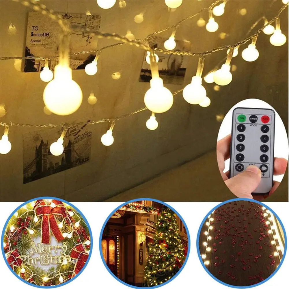 6M 40 LED 8 Modes Ball Light String Ball Fairy Light With Remote Control and Timer Outdoor Decorative Light for Camping Bedroom