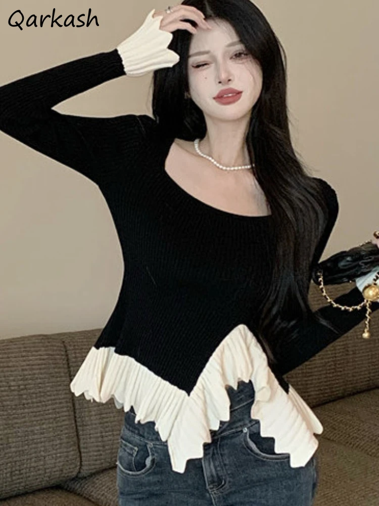 Pullovers Women Flare Sleeve Temper Ruffles Aesthetic Irregular Sexy Autumn Clothing Party Vintage Streetwear Feminino Casual