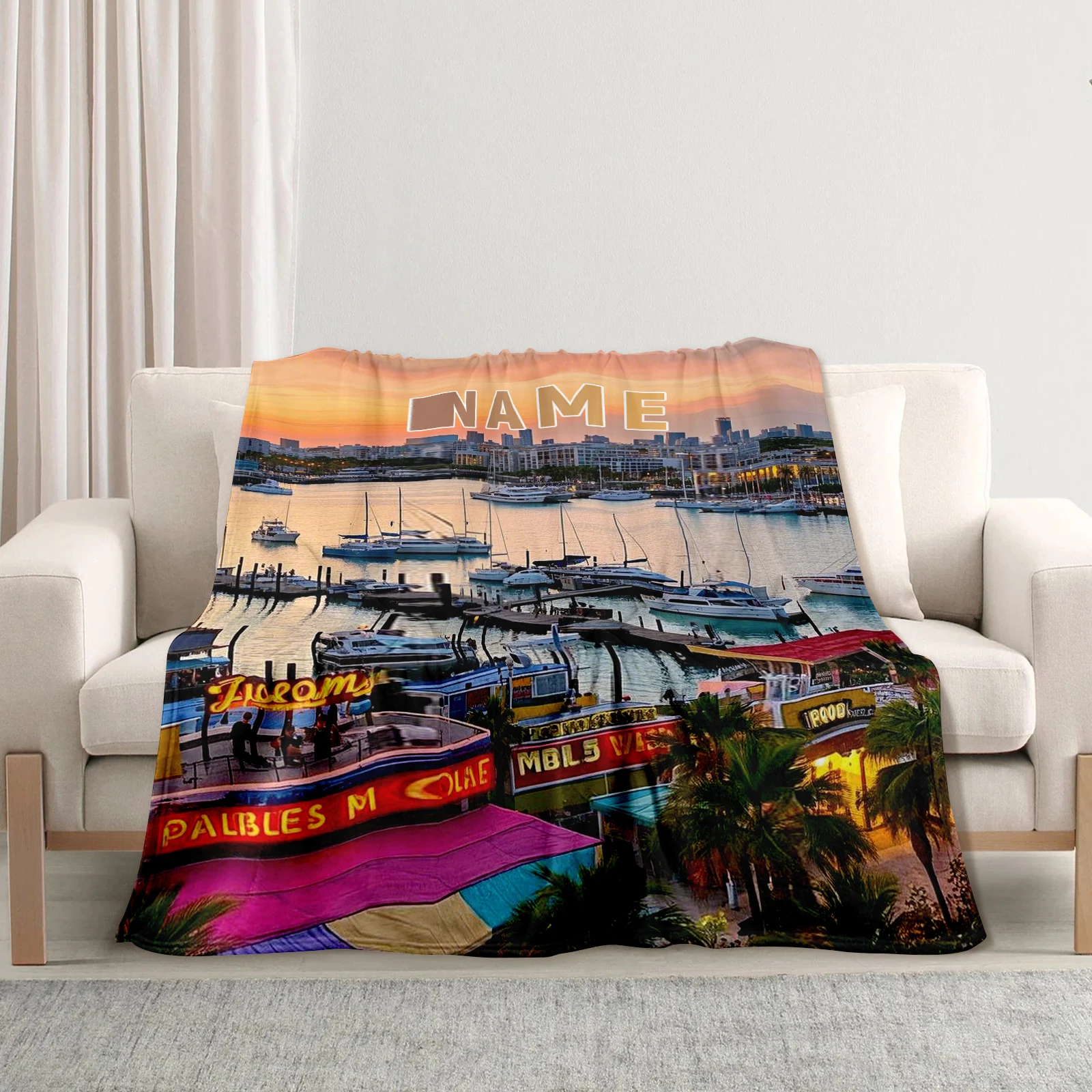 Miami Inspired Flannel Blanket Evokes Seaside Pier Memories Shared With Family And Friends Soft Warmth For Cozy Moments