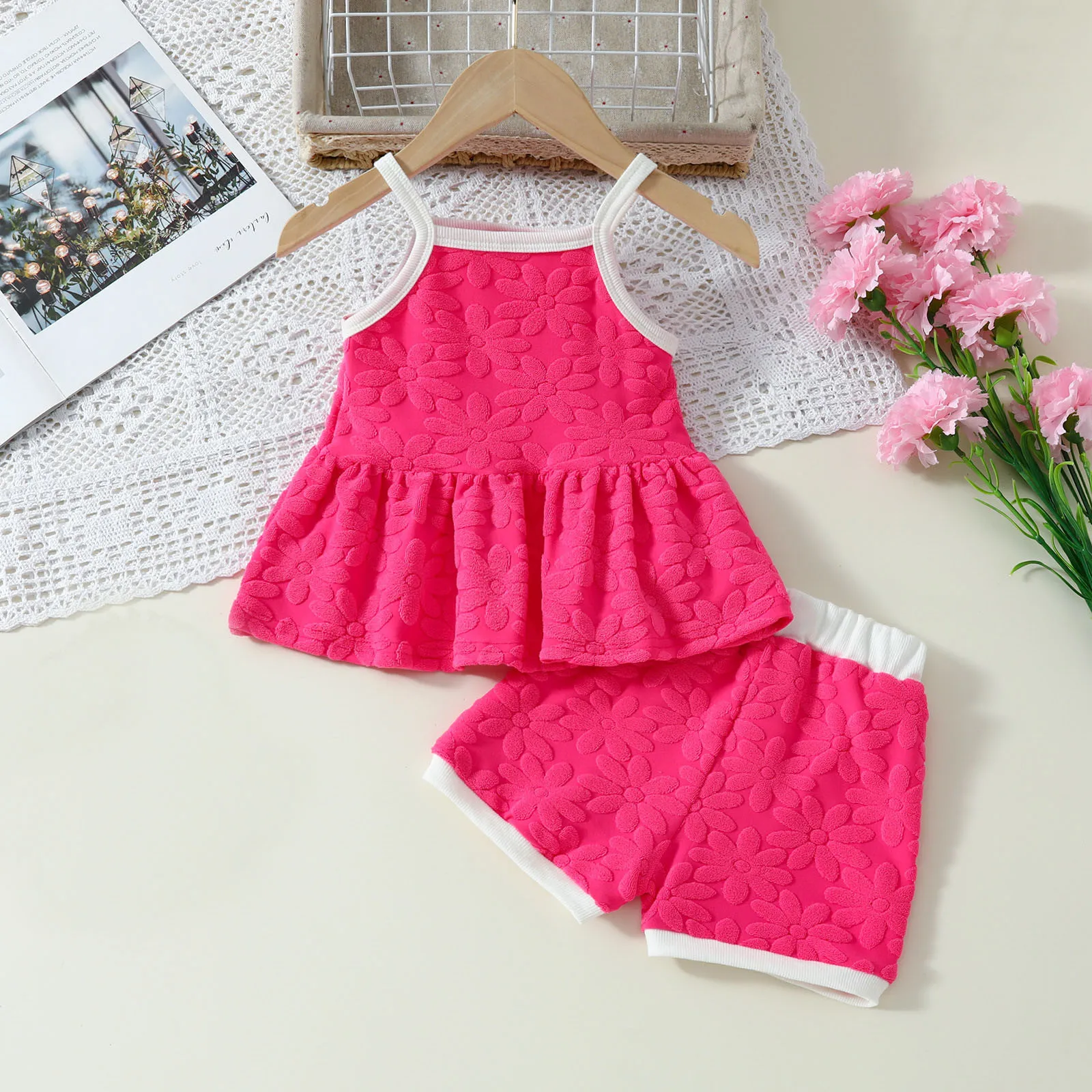 0-4Years Toddler Kids Girls Summer Clothes Sets 2pcs Flower Strap Sleeveless Tanks Tops Elastic Waist Shorts Summer Holiday Wear