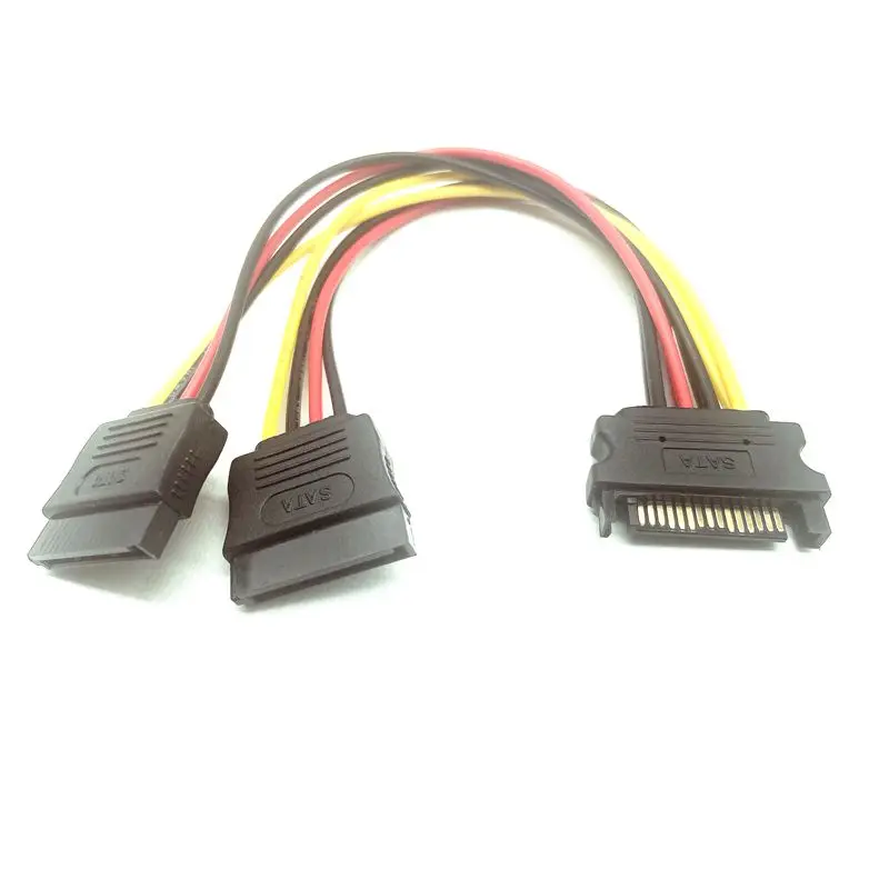 คุณภาพสูง15 Pin SATA ชาย2หญิง SATA Splitter Power Cable 20ซม.