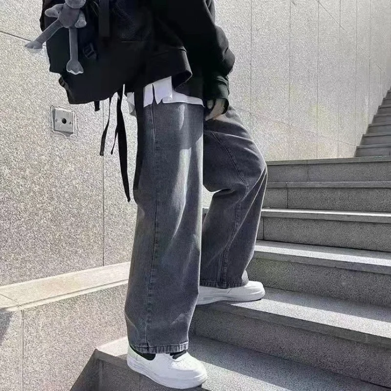 ربيع الرجال بلون فضفاض Sweatpants Y2K الشارع الشهير مستقيم واسعة الساق بنطلون 2025 جديد سراويل أنيقة الكورية