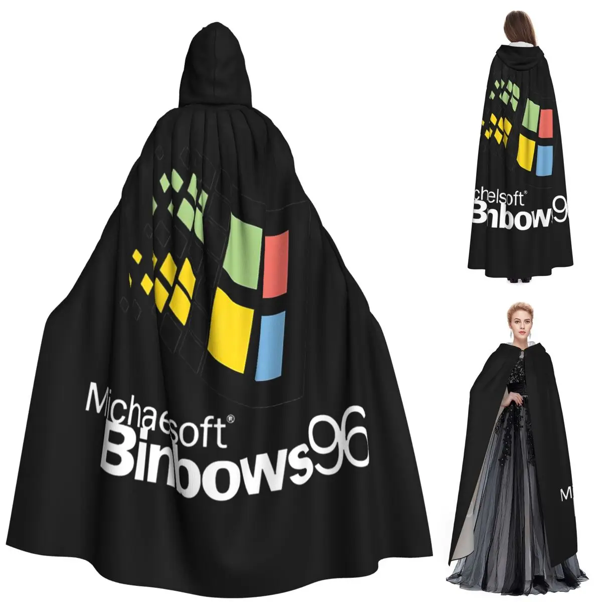 ويندوز 95 المهووس الطالب الذي يذاكر كثيرا شبكة طويلة مقنعين عباءة الساحرة القرون الوسطى زي تأثيري كيب هالوين معطف الكبار للجنسين #1