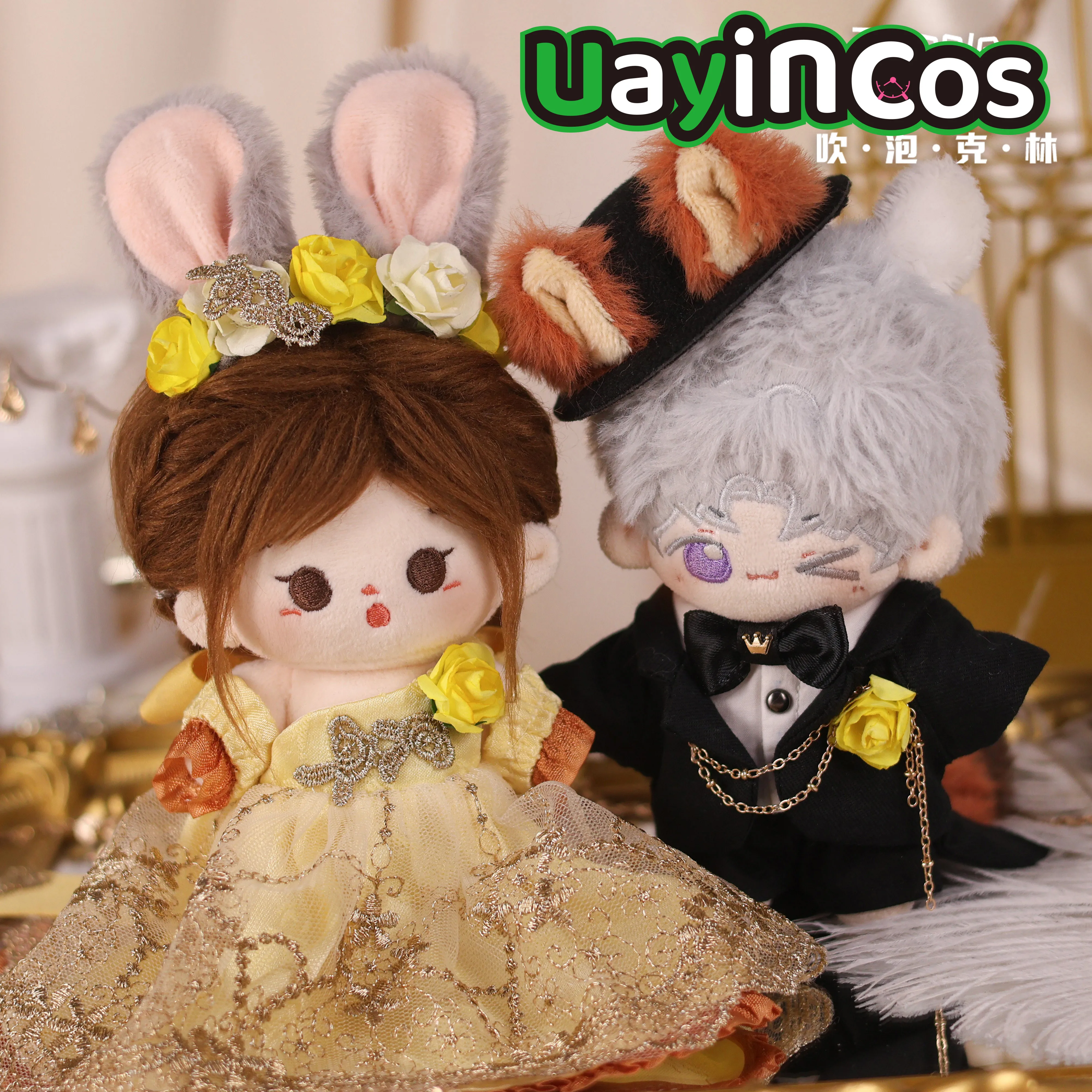 

10cm Doll Clothes Prince Princess Gold Flower Dress Skirt Rabbit Ear Hair Accessories Bow Fox Ear Hat Tail Crown Tie Anime Toy K