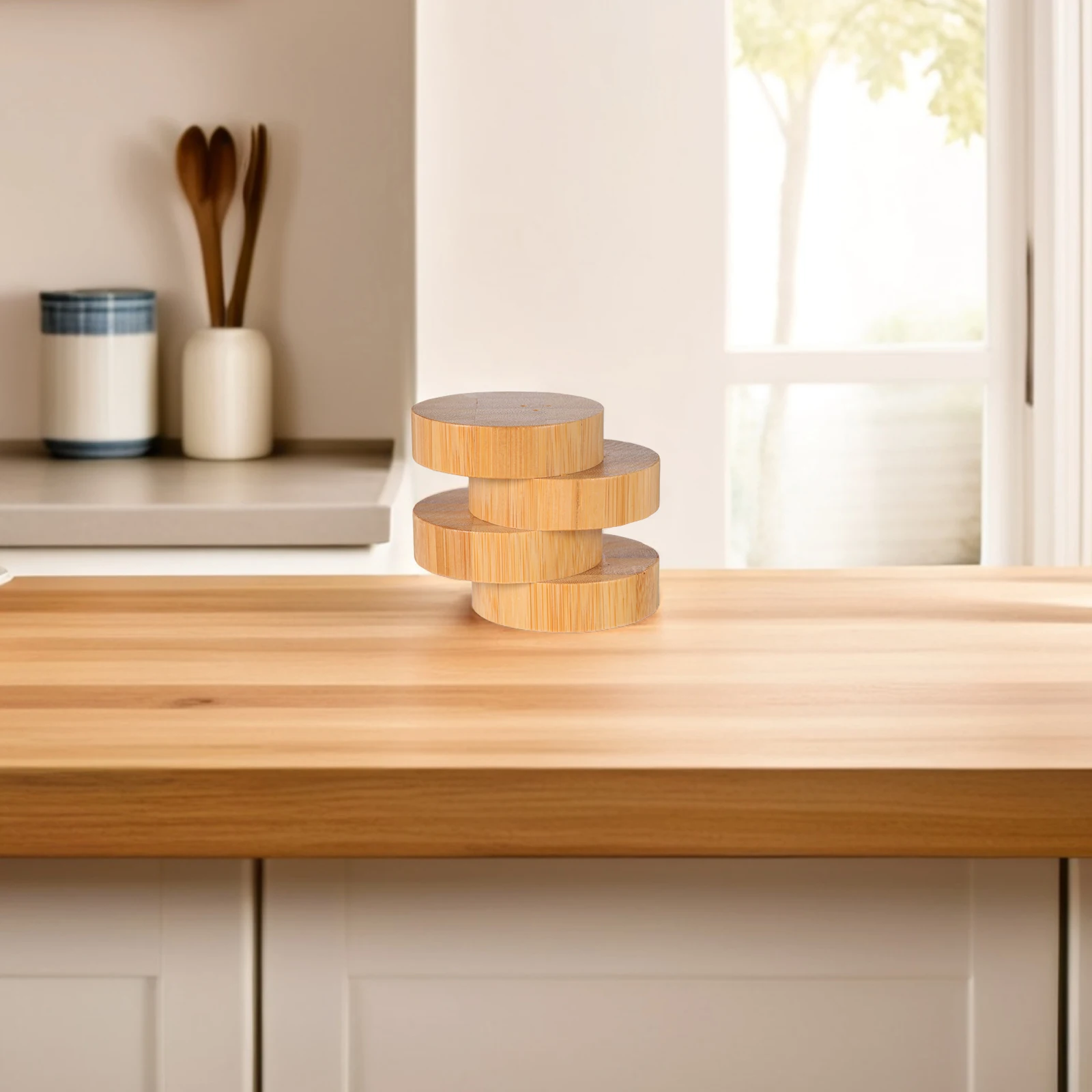 برطمانات توابل مستديرة من الخيزران، منظم توابل إبداعي بأربع طبقات، حامل سطح الطاولة لحاوية تخزين المطبخ والمطعم