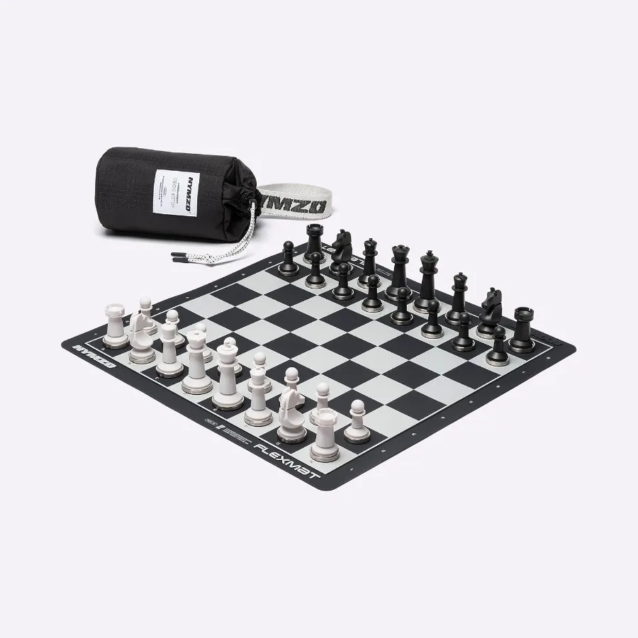

Stanton Series 01: Opening Edition Chess Set 34 Pieces with Metal Bases Black and White Silicone Mat Club Size Black Base w Met