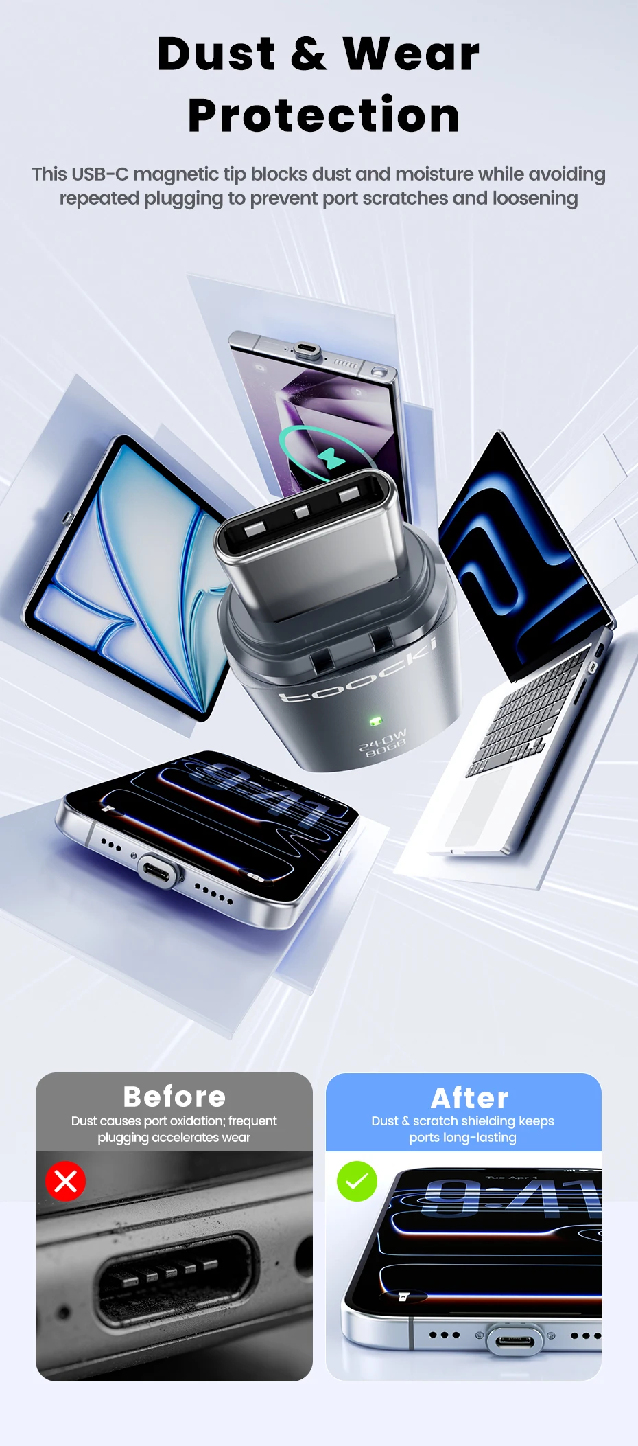 Toocki Magnetischer 240W Adapter OTG Typ C auf Typ C Weiblich zu Männlich USB4.0 80Gbps Schnellladung USB C zu Typ C Konverter – Detail 7