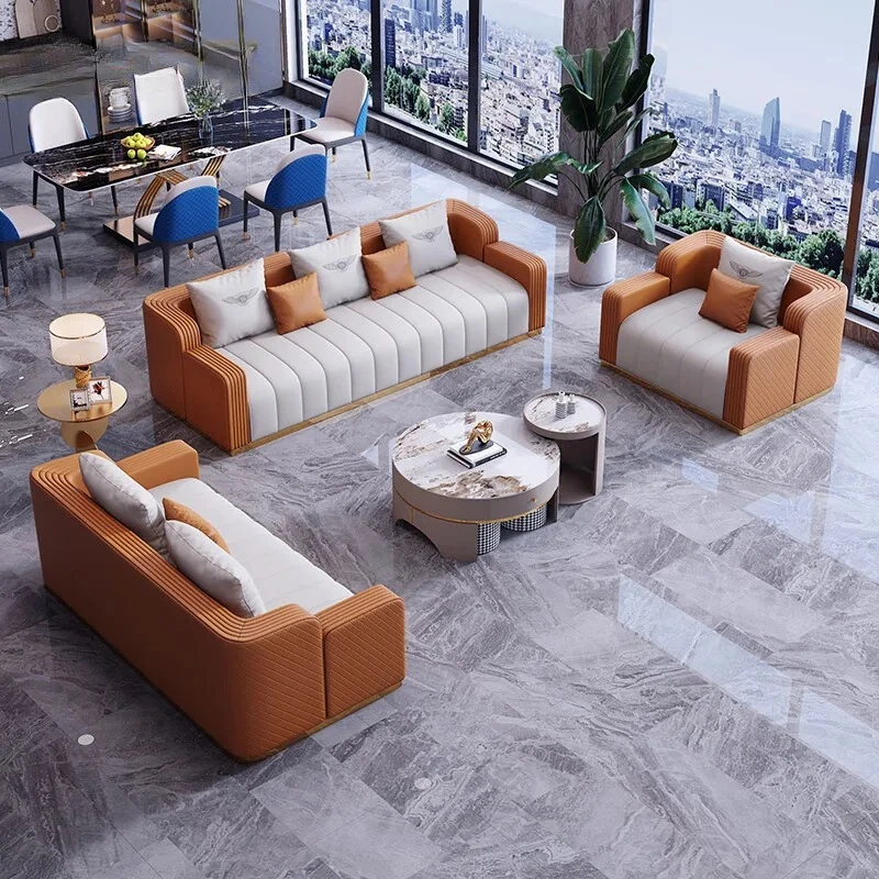 

Легкий роскошный кожаный диван-комбинация, современный минималистичный дизайн, высококачественный диван на три или четыре человека, мебель для гостиной