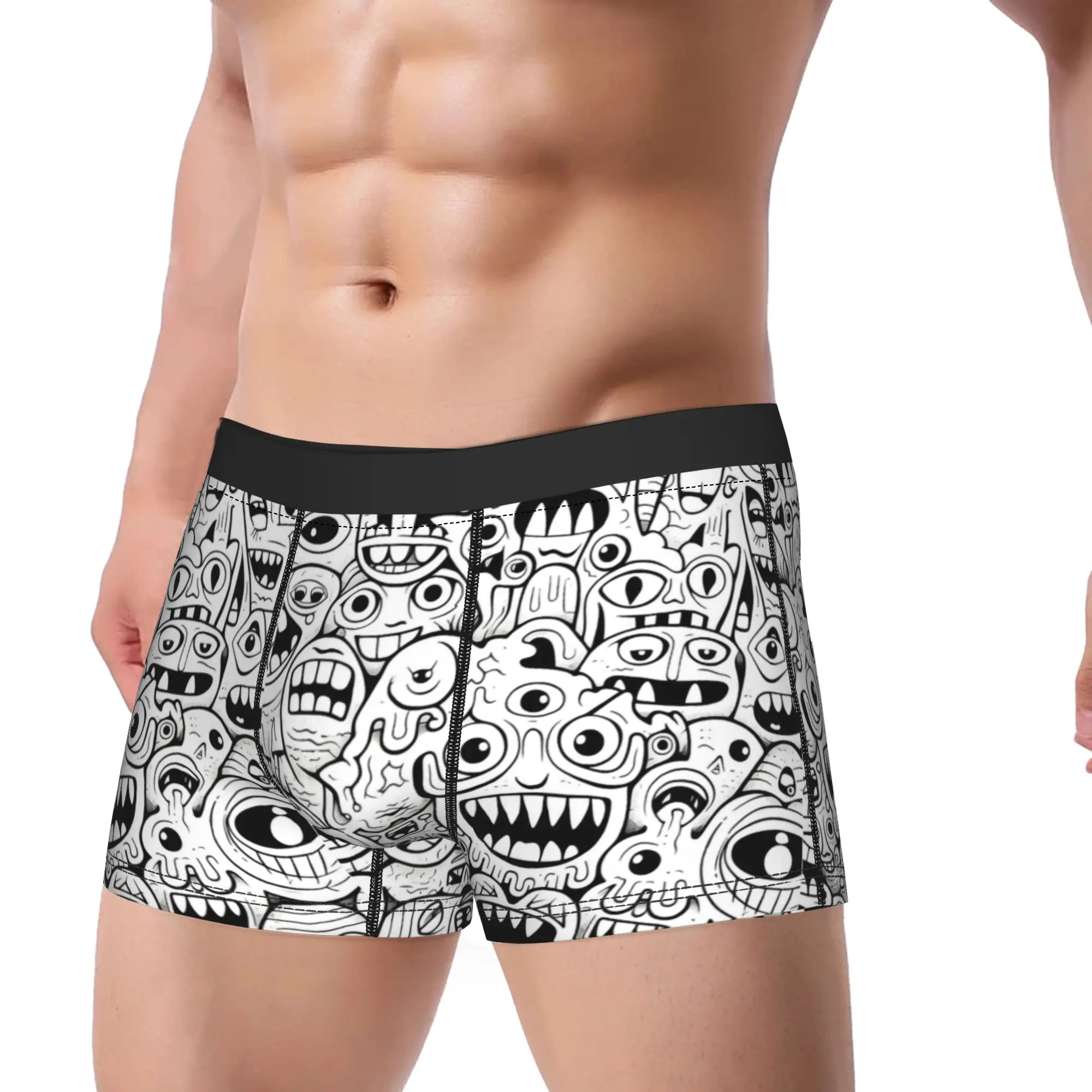 Happy monsters black and white Graphic Underwear Men Panties Soft Trend Boxer Shorts High Quality Shorts Briefs Plus Size