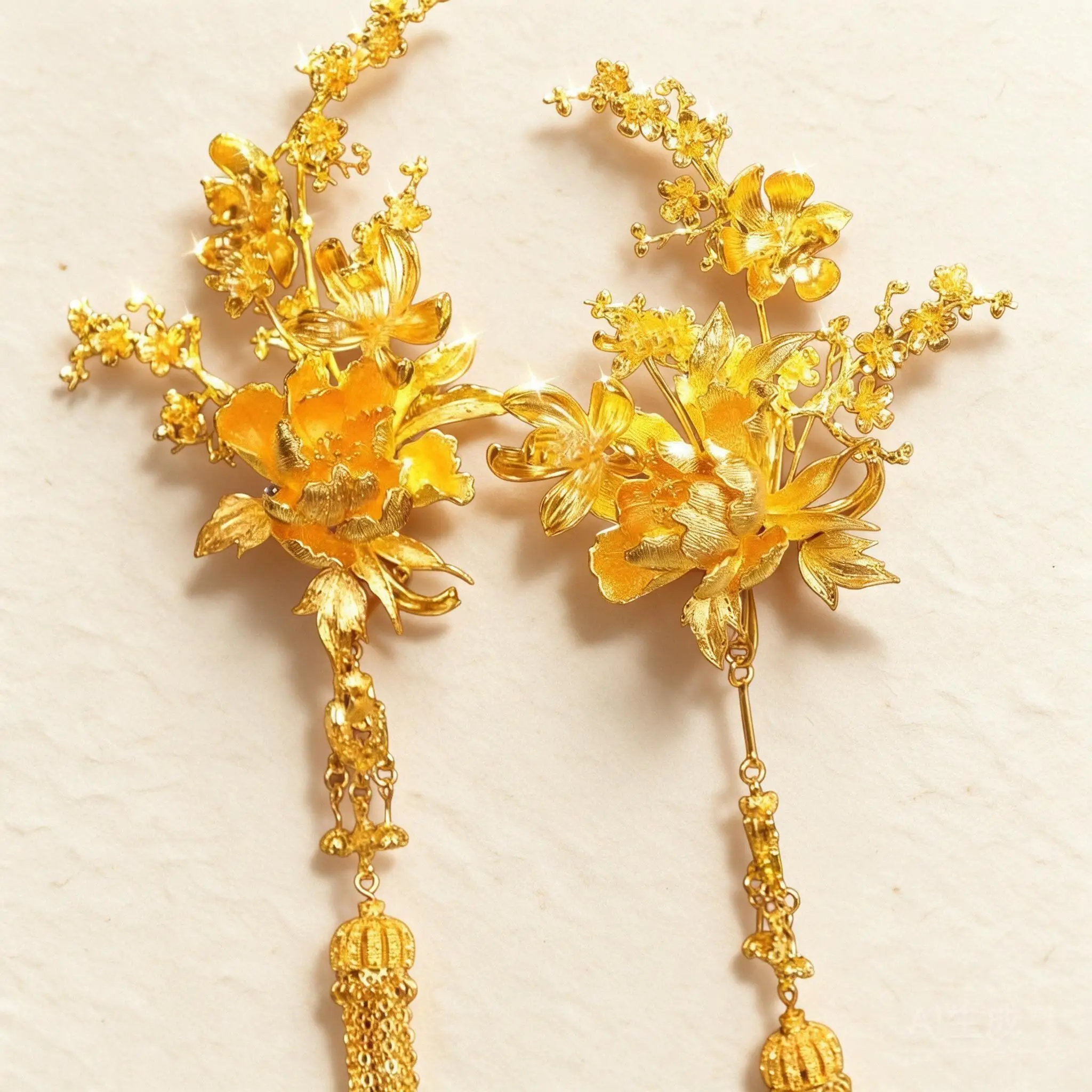 New Chinese Style Golden Peony Tassel Bridal Side Hair Clips For Xiuhe Suit Cheongsam Wedding Festive Versatile Hair Accessories