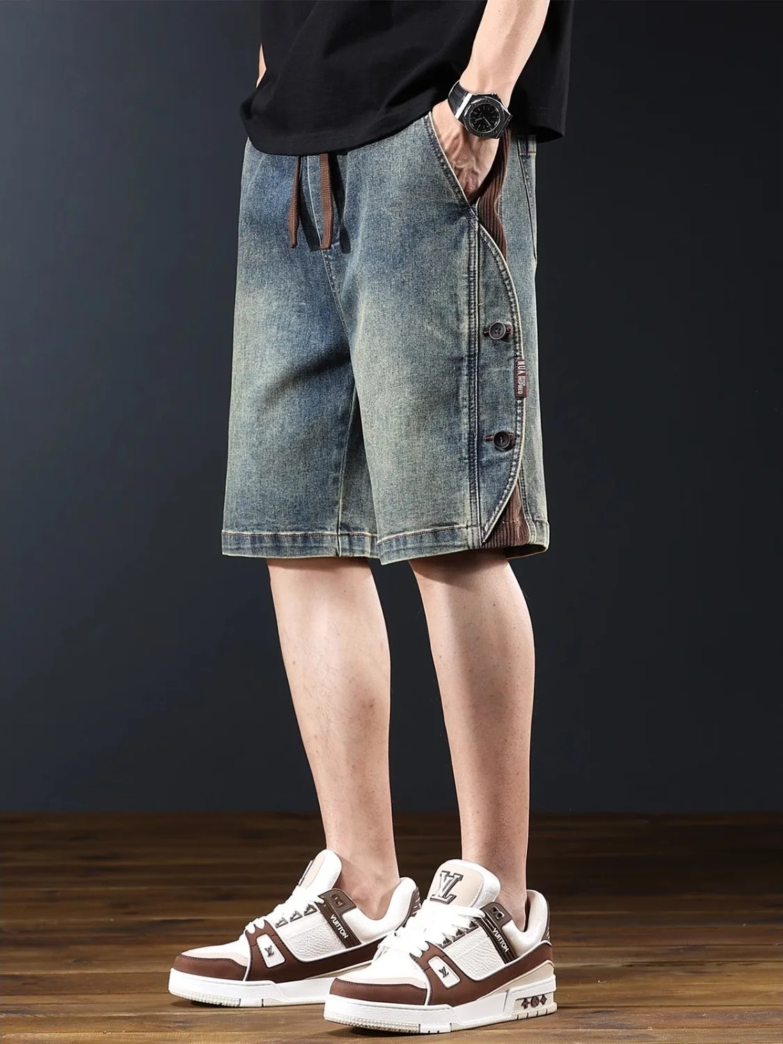 

Модные мужские свободные джинсы прямого кроя, тонкие, в американском стиле, укороченные, повседневные, летние, свободного кроя, классические, ретро-джинсы