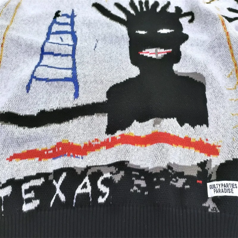 Black White Patchwork Knitted Jacquard Pattern Brand Hip Hop Vintage Heavy duty Mens Womens Highest quality WACKO MARIA Sweater