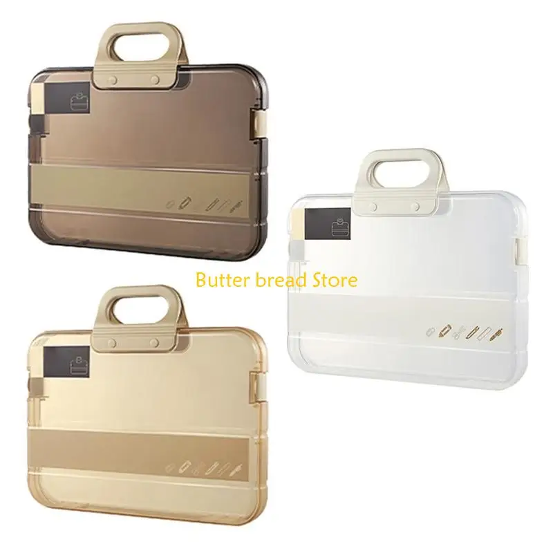 

W89C Portable File Box Plastic Transparent Pencil for Case Folder with Lock Handle Documents Bag Stationery Storage for Ca
