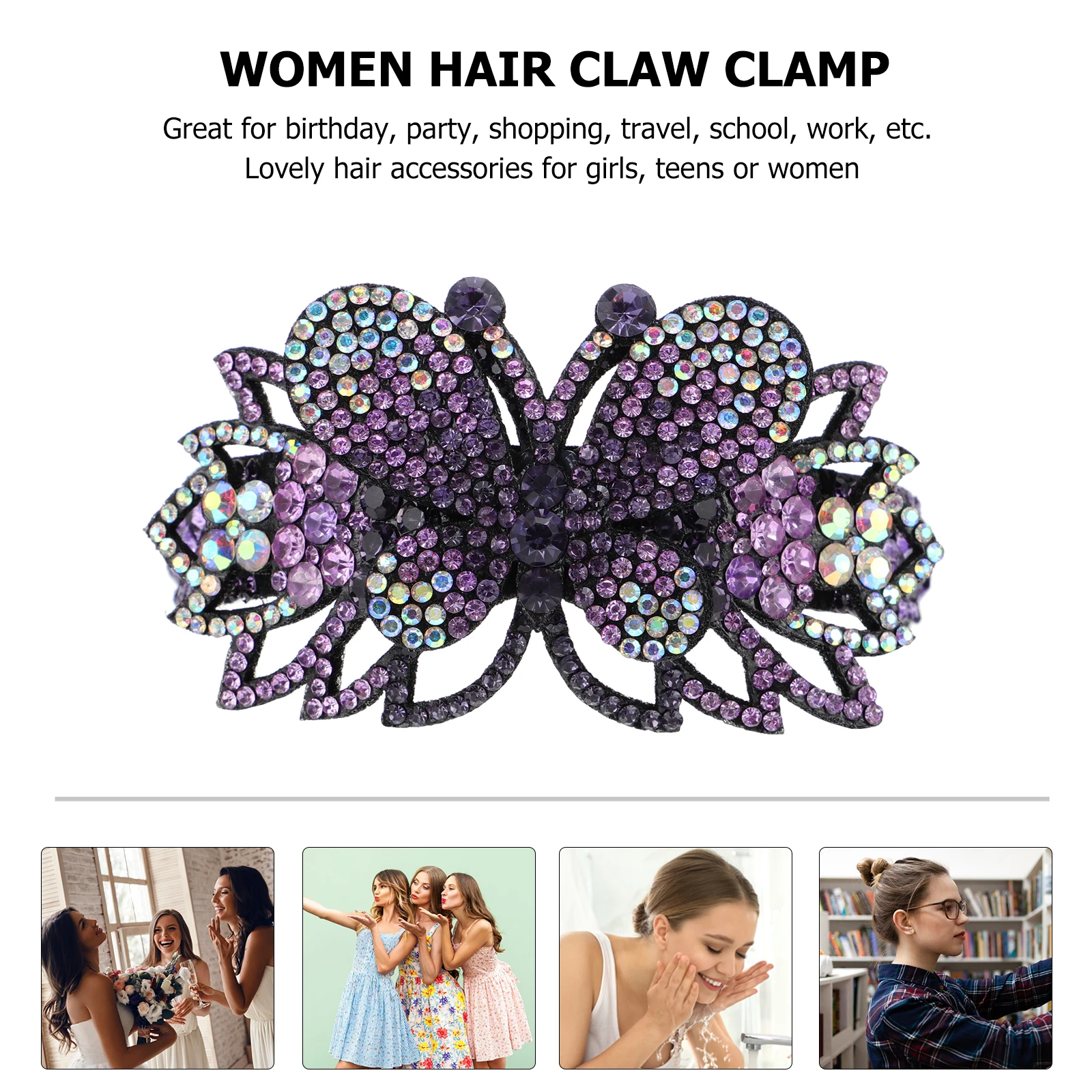 

Elegant Hair Claw Clips Rhinestone Jaw Barrettes Smooth Surface Durable Sturdy Lightweight Portable Storage Easy Carry Women