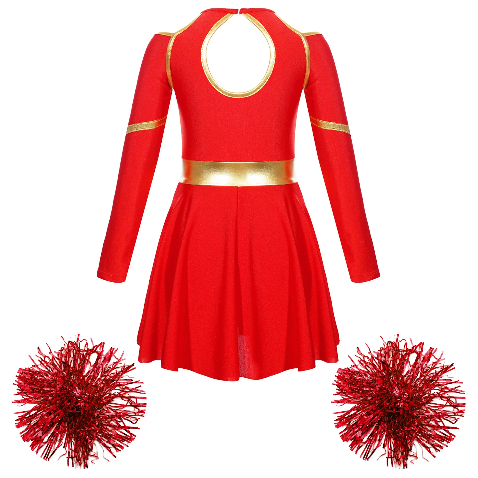 Kids Girls Cheer Leader School Musical Costume Sleeveless Letters Printed Cheerleading Uniform Pleated Dress with Hand Flowers