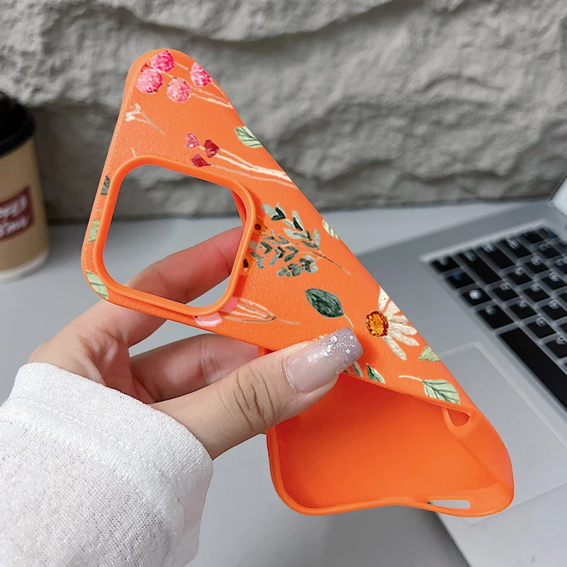 Colorful Plants Printed Leather Texture TPU Case For iPhone 17 Air 16e 16 15 Pro Max 14 13 12 Pro Max 11 Silicone Phone Cover - view 3