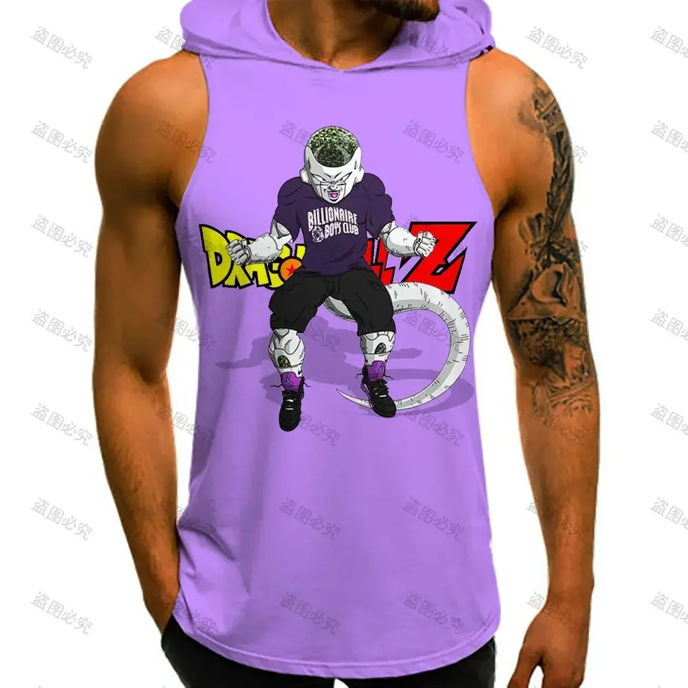 Dragon Ball Z Running Tank Top Men Vest With Hood Sleeveless Vests Gym Clothing Men Y2k Clothes Anime Vegeta High Street Summer