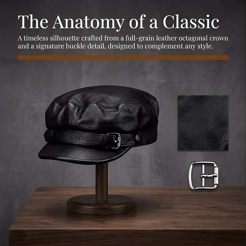 Autumn Real Cow Leather Retro Visor Hat For Men British Style Top Grade Newsboy Cap Street Fashion Soft Touch Bucket Women Hat