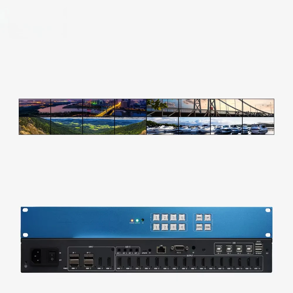 HDMI Input 8K 4x8 Video Wall Controller 4K60Hz Video Processor 2x4 3x3 Seamless Switching Video Wall Controller DP