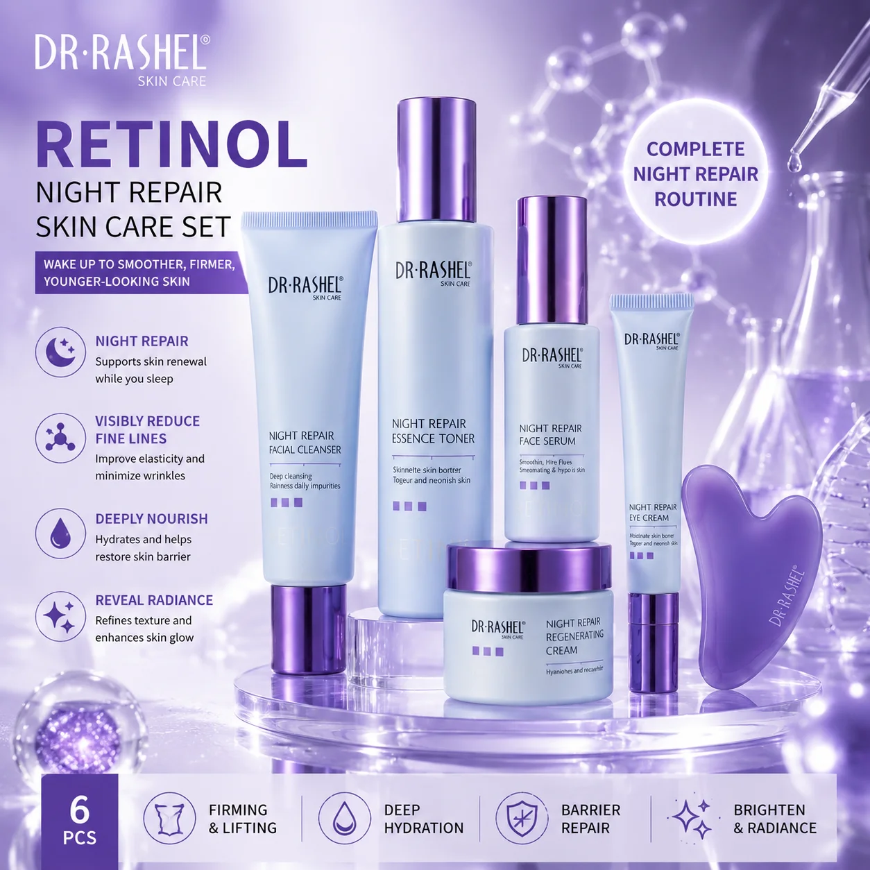 DR·RASHEL Retinol Hautpflegeset Anti-Aging Feuchtigkeitspflege mit Massagegerät Perfekte Geschenkwahl – Detail 2