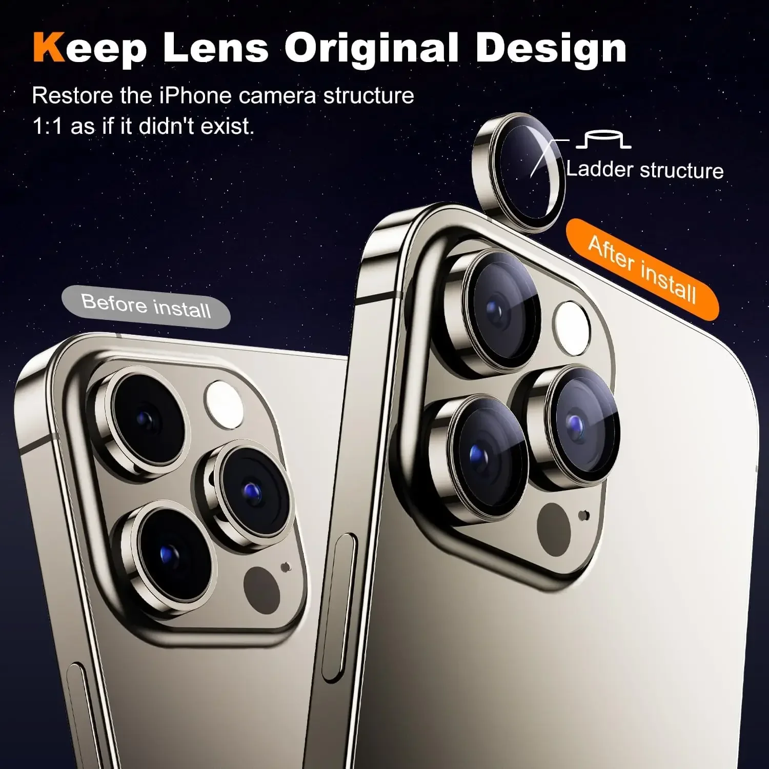 Original Titanium Color Glossy Camera Protector For iPhone 16 Pro Max 15 14 13 12 Metal Ring Tempered Glass Lens Cover Cap Film