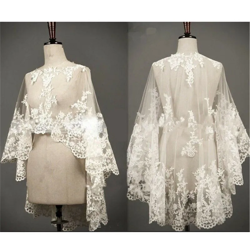 

Wedding Elegant Shawl White Ivory Shrugs Cape Lace Hem Bridal Lace Jackets