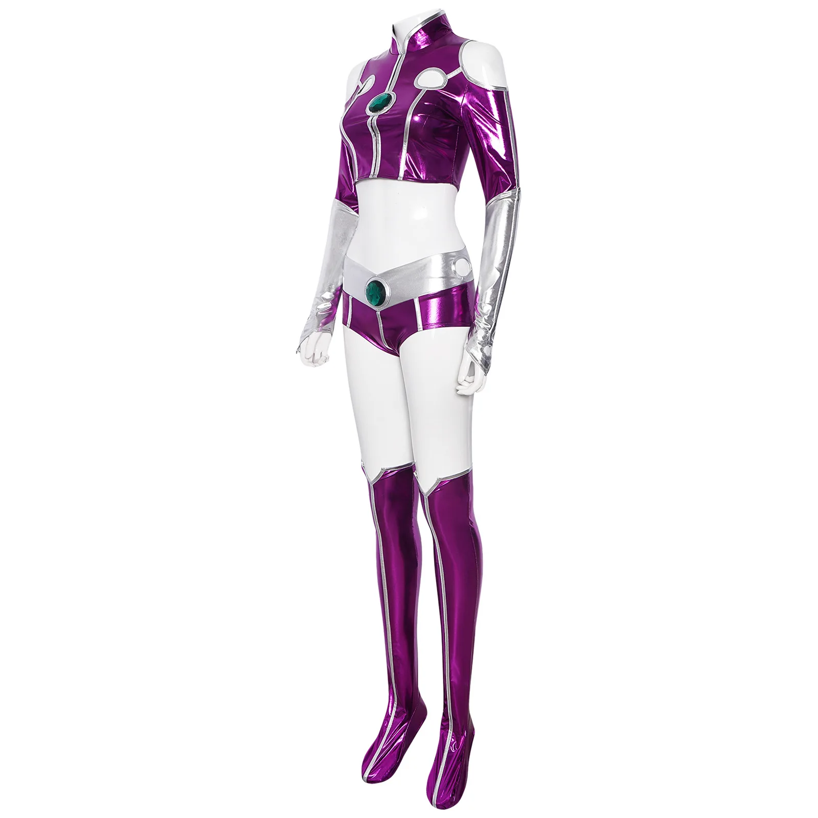 Anime Teen Titan Starfire Sexy Spandex Zentai Suit Purple Women Halloween Cosplay Costume Sexy Purple Bodysuit For Women view 3