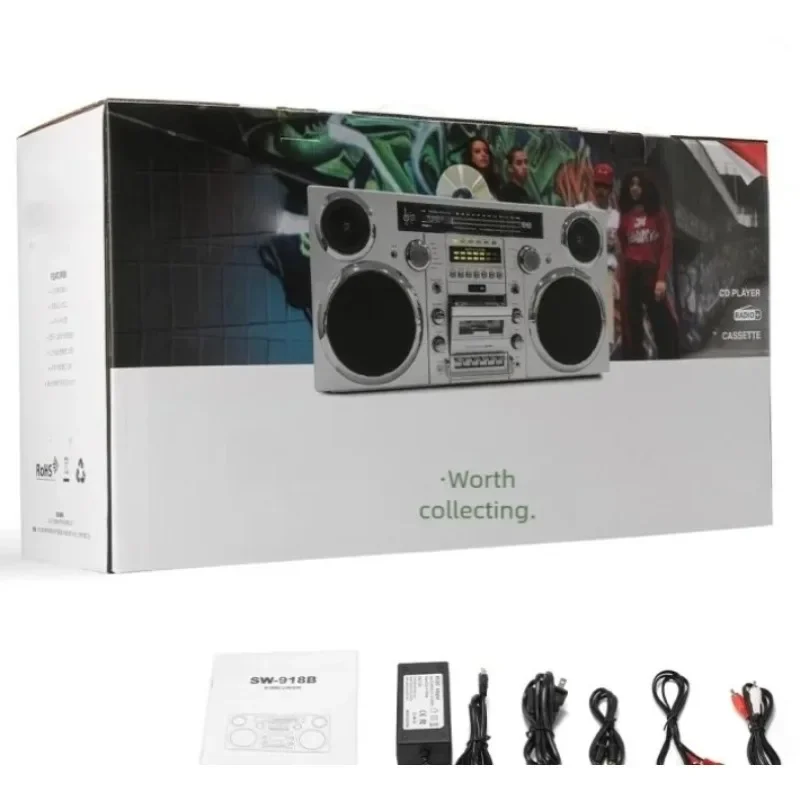 Classic Retro Portable HiFi Stereo CD Player with AM/FM Radio SD USB Auxiliary Vocal Speaker